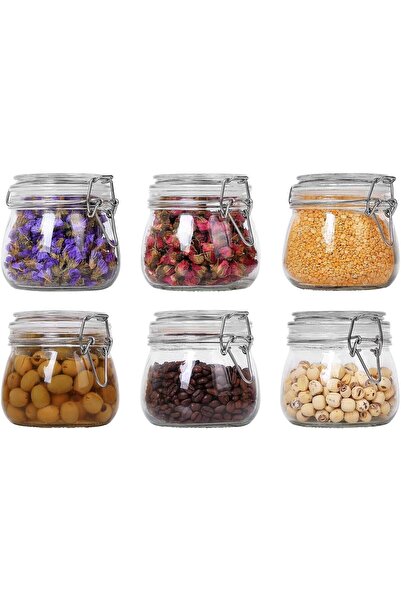erorex Airtight Glass Canister Set 6 Lids 17Oz Food Storage Jar Round Storage Container Clear Preserving