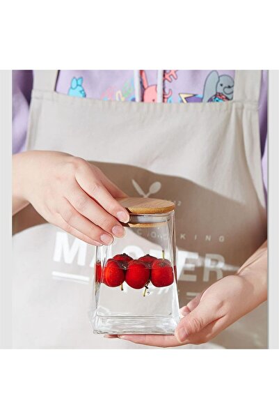 erorex Glass Jars Bamboo Lid, 19Oz/550Ml Four Square Food Storage Containers Set, Airtight Storage Jar