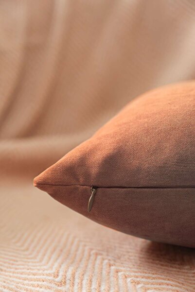ÖZENEV Panoroma Brown Plain Simple Punch (Panç) Decorative Pillowcase with Measurement Options for Processing