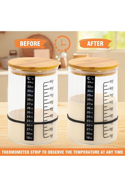 erorex Sourdough Starter Jar Kit, 900Ml Wide Mouth Sour Dough Starter Container Date Marked Feeding Band,