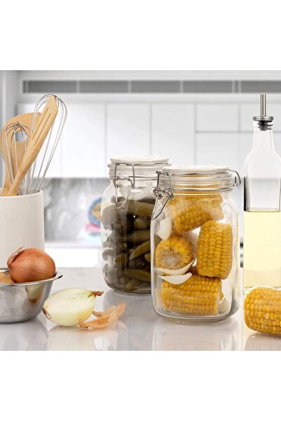 erorex Set 3 Clear Glass Jars Lid | Airtight Glass Storage Container Food, Flour, Pasta, Coffee, Candy,
