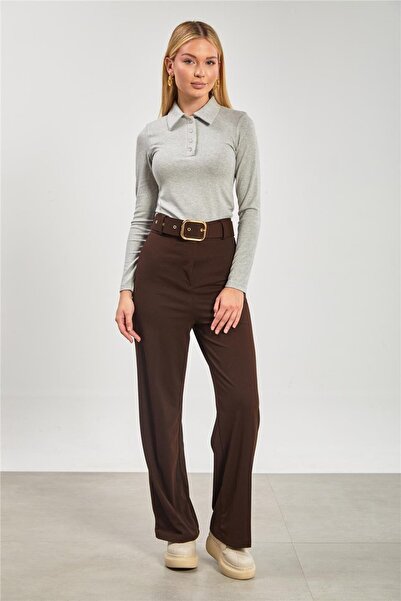 BARRELS AND OIL Kadın Polo Yaka Uzun Kol Body - Kar Melanj