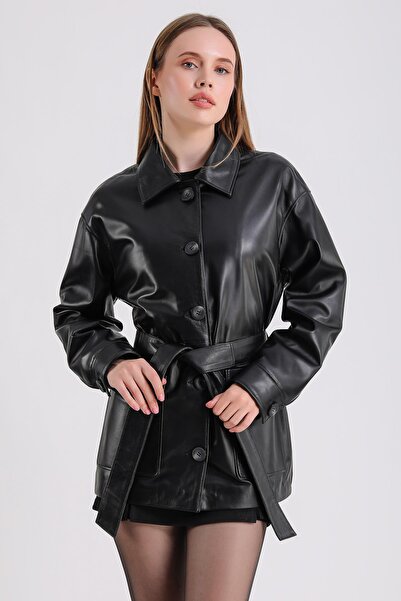 MQ Leather معطف جلد كلارا من الجلد الماروكين للنساء