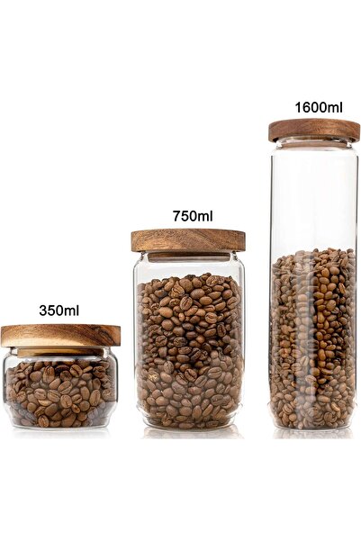 erorex Coffee Beans Glass Container Wood Lid Glass Airtight Canister Kitchen Storage Bottles Jars Food