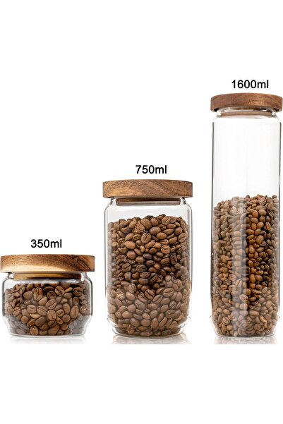 erorex Coffee Beans Glass Container Wood Lid Glass Airtight Canister Kitchen Storage Bottles Jars Food
