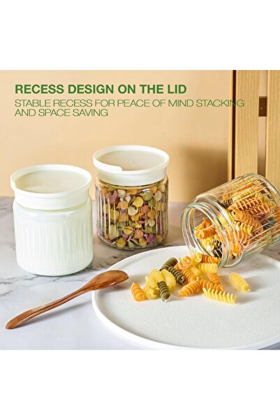 erorex 3Pcs Glass Food Storage Jars Lids, Overnight Oats Containers, Small Food Containers, 13.5Oz Leak