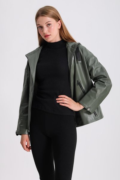 MQ Leather Maroquin Leather Gaga Women's Hooded Leather Coat