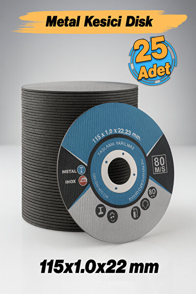 Badem10 İnox Metal Kesici (25 Adet) Kesme Diski 115x1,0x22,23 mm İnce Taş Dis...