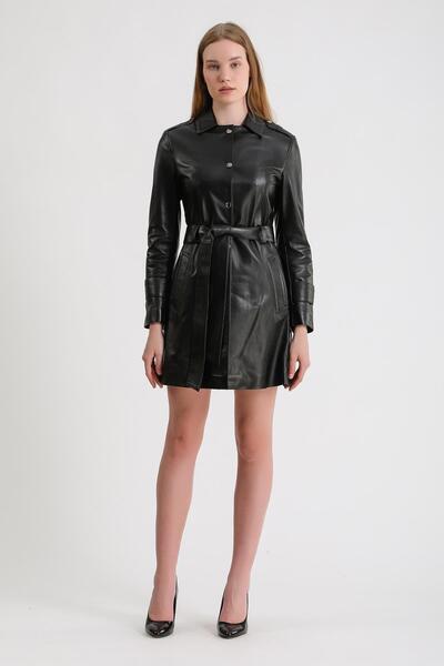 MQ Leather Maroquin Leather Ajda Kadın Deri Trençkot