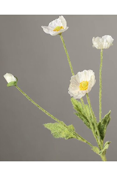 Lilac Home Yapay 4’lü Gelincik Dalı 60 Cm Beyaz