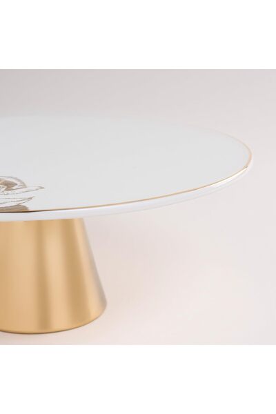 erorex White Porcelain Cake Stand With Gold Base