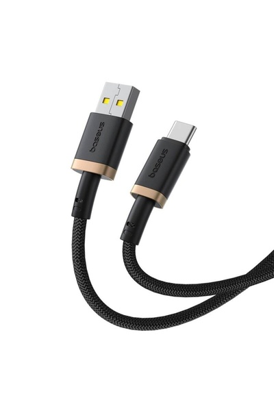 Baseus USB to Type-C Data Cable, PD 60W, 2.4A, Fast Charge, 480Mbps, 2m, Durable Nylon, Black Gold