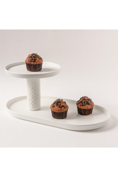 erorex Safa'A White Porcelain Cake Stand Cake Stand 51X45X39 Cm