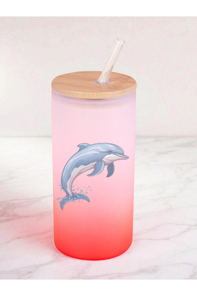 lili hediyelik Dolphin Printed 600 ml Glass Flask - Water Flask, Water Bottle Flask, Glass Flask with Straw