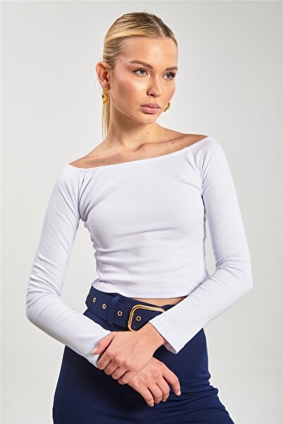 BARRELS AND OIL Women's Boat Neck Long Sleeve Bodysuit - White