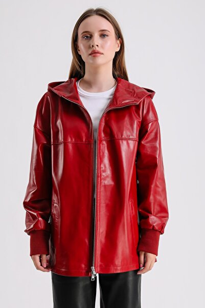 MQ Leather Maroquin Leather Alicia Kadın Kapüşonlu Deri Mont