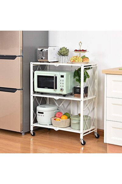 Living White Metal Rack – 3 Tiers, Foldable, Movable, Multi-Purpose