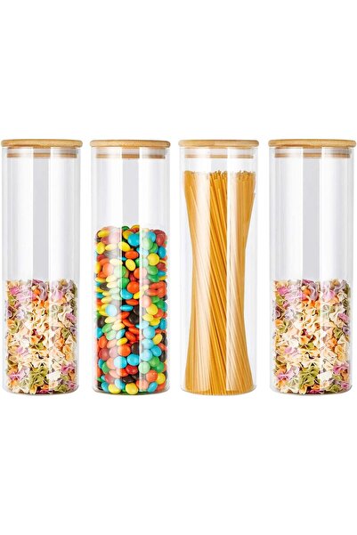 erorex Glass Storage Jar Bamboo Lids,Set 4,Kitchen Food Storage Containers,Glass Cereals Canisters Pantry