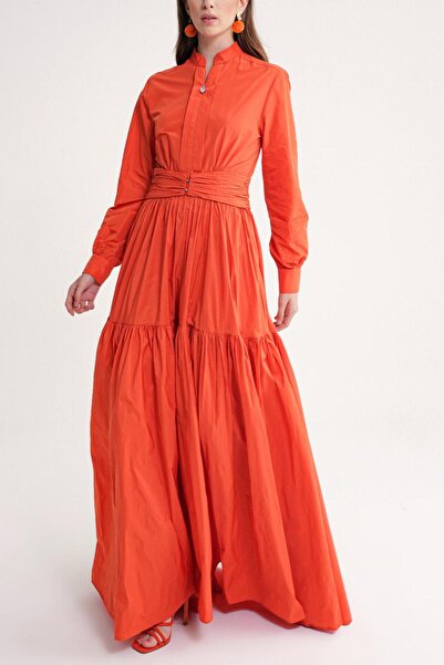 SOCIETA Tarçın Kemer detaylı büzgülü uzun gömlek elbise 94613