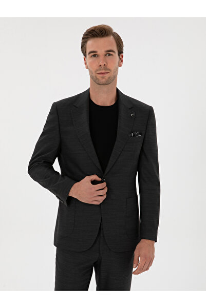 Cacharel Antrasit Slim Fit Mikro Desenli Mono Yaka Yün Karışımlı Takım Elbise 50310980-VR006