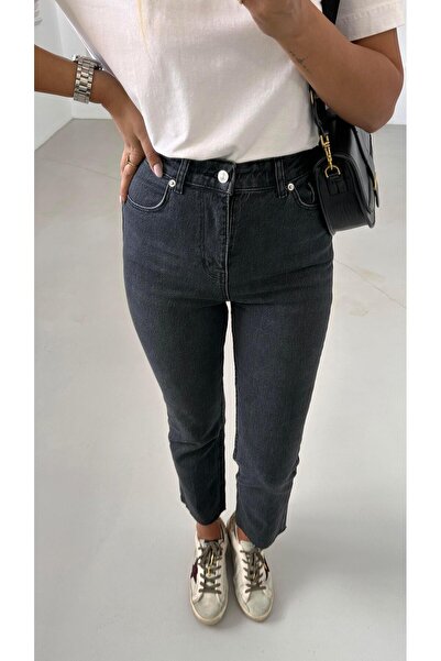 Sezgi Tekin Преміум-серія джинсів Kesik Paça Anthracite Boyfit