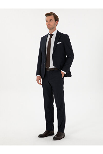 Cacharel Lacivert Slim Fit Mikro Desenli Mono Yaka Yün Karışımlı Takım Elbise 50311134-VR033