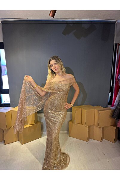 Lovely Dress Simli Balık Model Tek Omuz Abiye Elbise