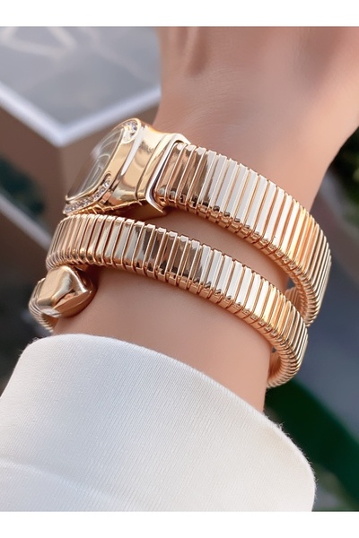 Merand Gold Color Blue Dial Snake Watch, Wrap Around Watch, Women's Wristwatch