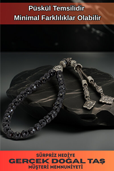 OSMANLI GÜMÜŞ سبحة من الحجر الطبيعي للرجال - سبحة متوسطة الحجم من حجر الهيماتيت الطبيعي المقطوع بشكل مقطعي