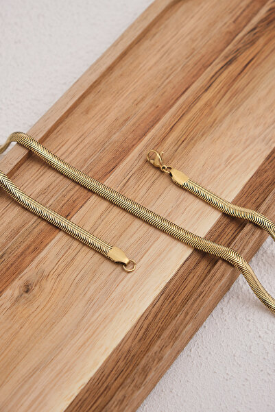 ByFlorya Jewelry Çelik Yılan Kolye Balık Sırtı Yassı Zincir Kolye 5mm Kararmaz 45cm