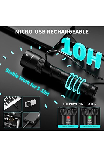 PEETPEN L45 Flashlight 2000 Lumen Pocket LED Rechargeable Torch 4 Modes Zoomable