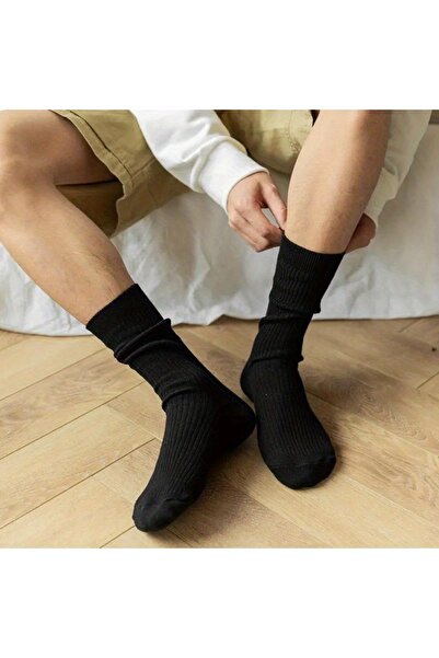 çorapmanya 4 Çift Unisex Siyah Beyaz Çizgisiz Derbyli Soket Kolej Tenis Çorap