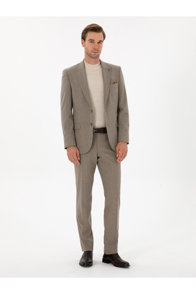 Cacharel Vizon Slim Fit Çizgili Kırlangıç Yaka Takım Elbise 50311017-VR052