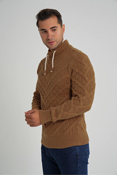 Trist Star Trist Star Men's Mustard Tree Patterned Pipe Collar Wool Sweater Trist-5349