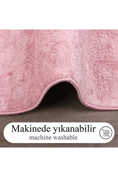 Bestekar Lunessa Pembe Kaymaz Tabanlı Yumuşak Yüzeyli Leke Tutmaz Modern Tasarımlı Yıkanabilir Mutfak Halısı