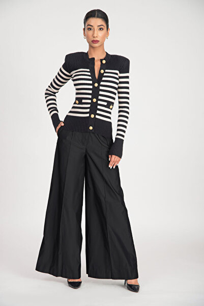 SOCIETA Siyah Çizgili dar kesim triko hırka 28843
