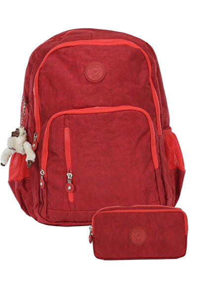 Pippa Crinkle Fabric School Bag and Two-Compartment Pencil Case (Girl - Burgundy - Setppcnt8030-07)