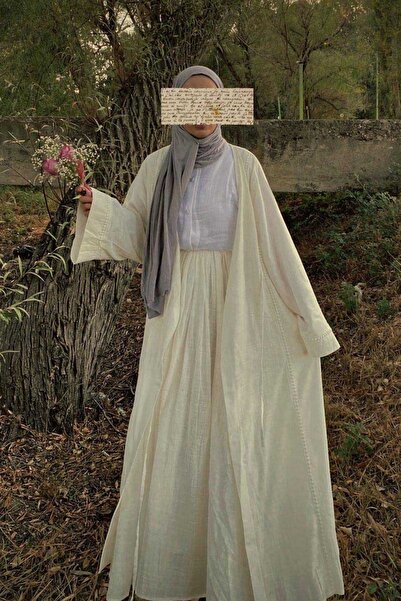 ZÜLAYS Kruvaze Keten Kimono Beyaz