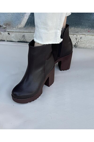 salto ayakkabı Decollete Brown Platform Heeled Boots