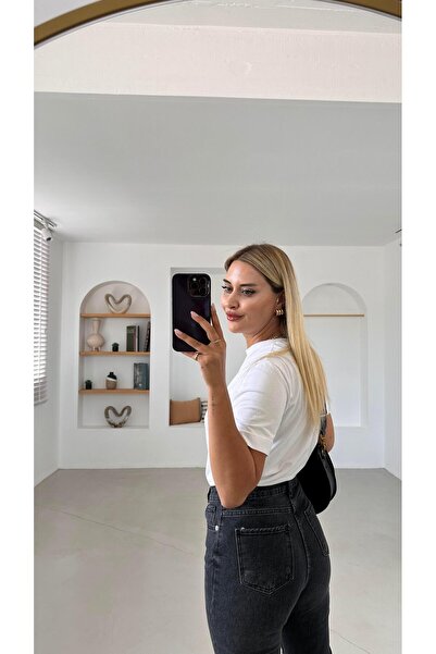 Sezgi Tekin Преміум-серія джинсів Kesik Paça Anthracite Boyfit