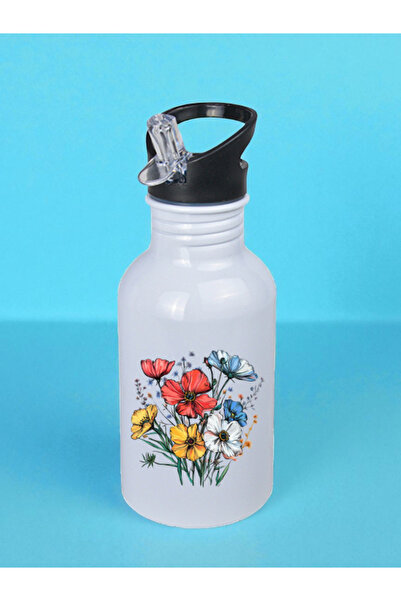 lili hediyelik Flower Theme Printed Water Bottle 600 ml - Sports Water Bottle, Large Water Bottle, Sports Bottle, Sports Water Bottles