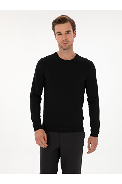 Cacharel Black Slim Fit Wool Blend Crew Neck Basic Knitwear Sweater 50315266-...
