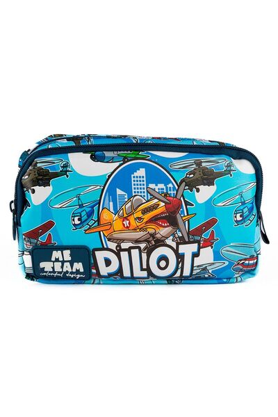 Me Çanta Suport pentru stilou cu două compartimente cu imprimare Me Team Airplane and Pilot - 25067