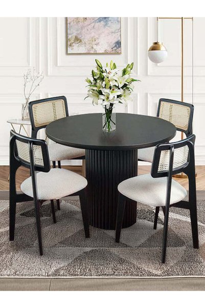 Gazzini Furniture Aspendos İskandinav Natural Ahşap Masa Sandalye Takımı 90x90