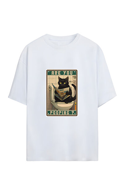 GraffTee Μπλουζάκι Unisex Oversize Βαμβακερό με σχέδιο γάτας