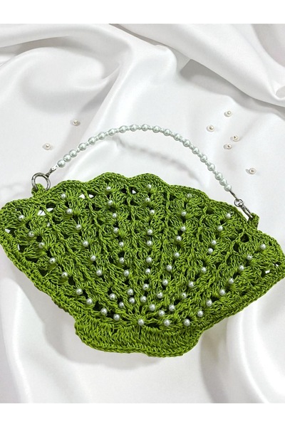 DİVANA İncili Midye Form El Örgüsü Çanta – Yeşil Zarafet