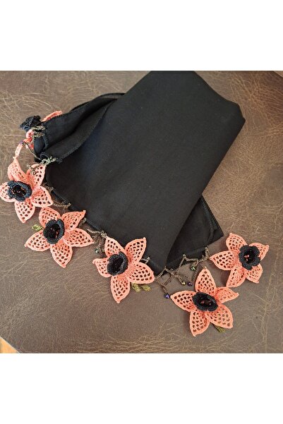 azra takı tasarım Handmade Cotton Crochet, Black and Colorful Women's Scarf