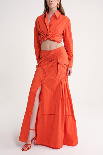 SOCIETA Turuncu Büzgülü düğme detaylı etek 81321