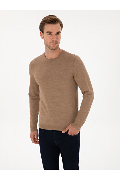 Cacharel Camel Slim Fit Wool Blend Crew Neck Basic Knitwear Sweater 50315266-...