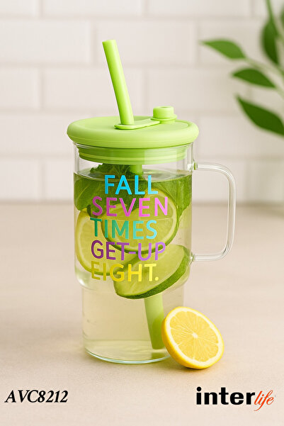 İnterlife Glass Water Bottle with Handle, Water Flask with Label, Sports Yoga...